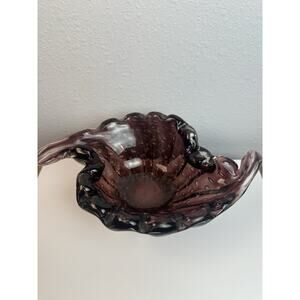 Vintage Amethyst Art Glass Bowl Controlled Bubble Ruffled Edge